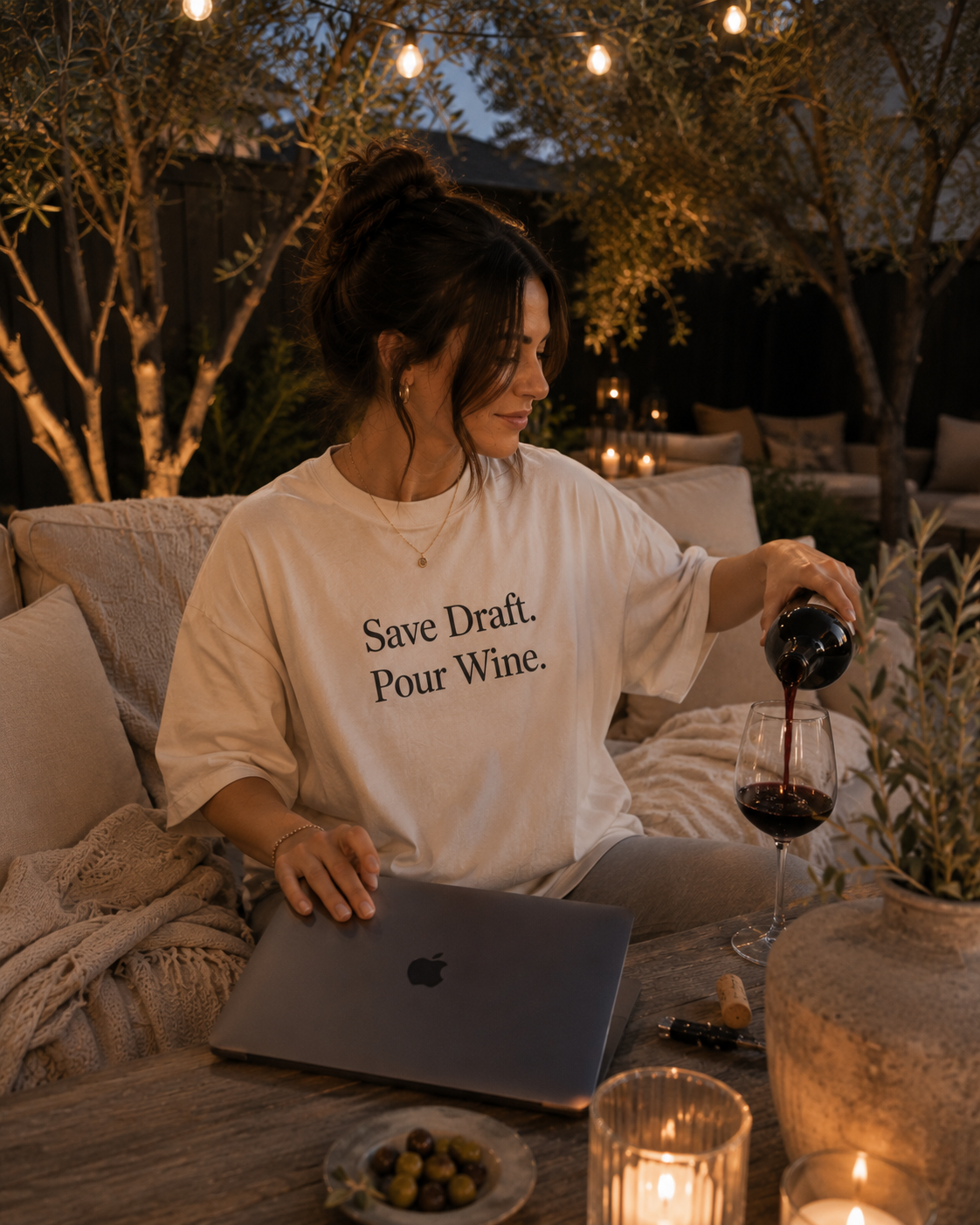 🍷 Save Draft. Pour Wine. Tee