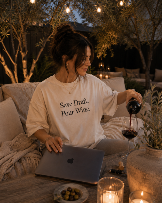 🍷 Save Draft. Pour Wine. Tee